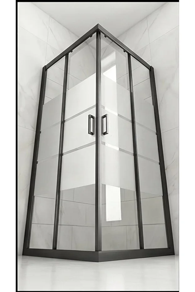 Duşakabin Kare 5mm Siyah Kumlama Box Desen Cam 190 Cm